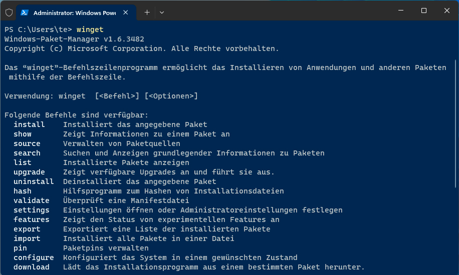 Installing programs: Use Winget in the command line to search for and install programs. Software updates are also possible.