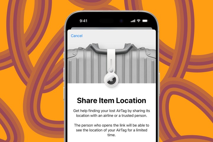 Detailed view of the Share Item Location feature within Apple's Find My system.