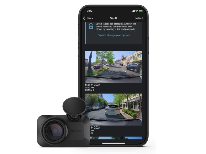 Garmin Dash Cam Mini 3 with mobile UI in view