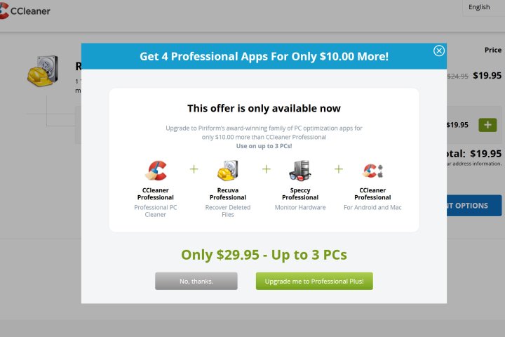 A CCleaner software bundle offer might be available.