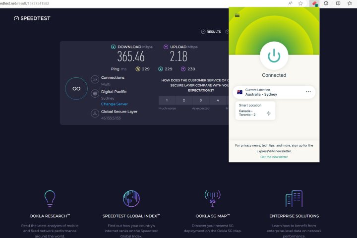 ExpressVPN Speed Test Results