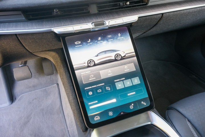 The infotainment panel of a Lucid Air. 