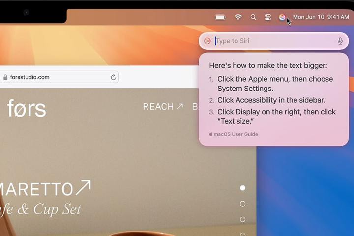 Type to Siri being used with Apple Intelligence in macOS Sequoia.