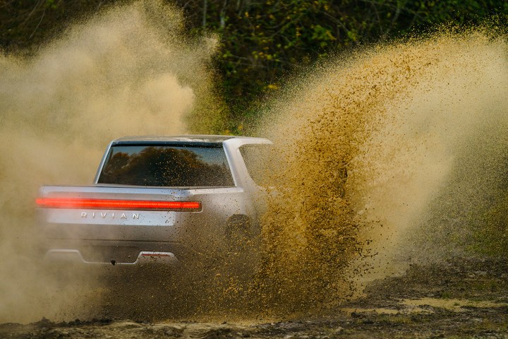 Rivian R1T in the mud