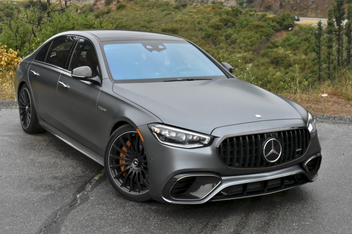 Front three quarter view of the 2024 Mercedes-AMG S63 E Performance.