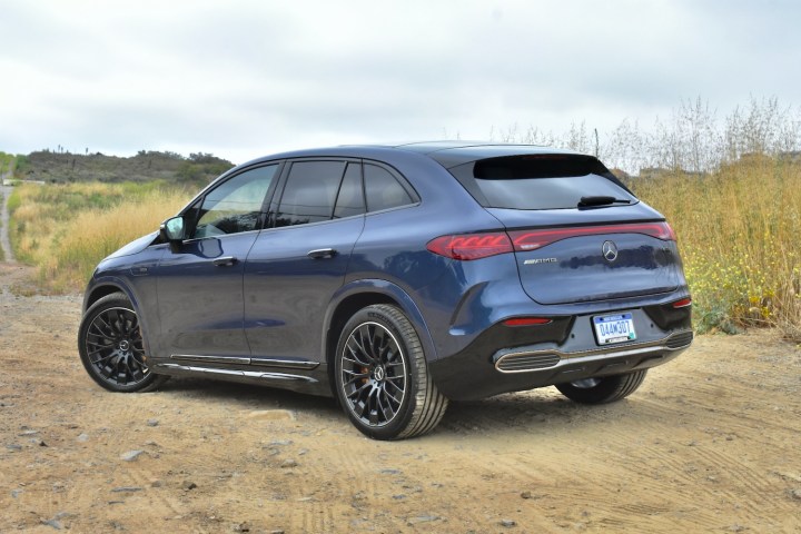 Rear three quarter view of the 2024 Mercedes-AMG EQE SUV.