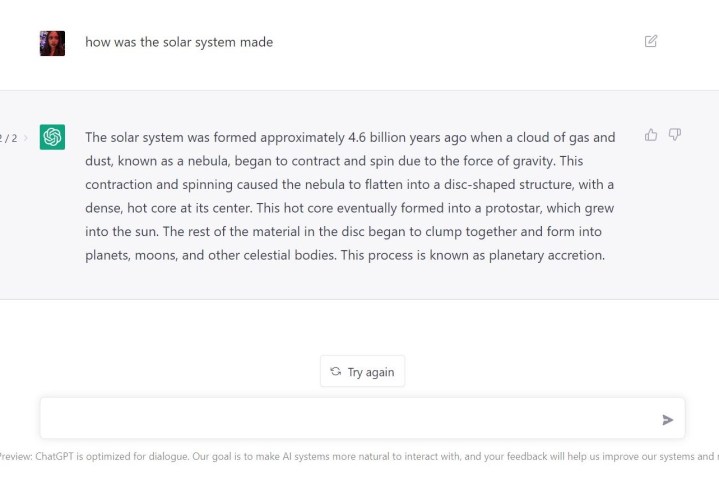 OpenAI ChatGPT explains how the solar system was made, detailed.