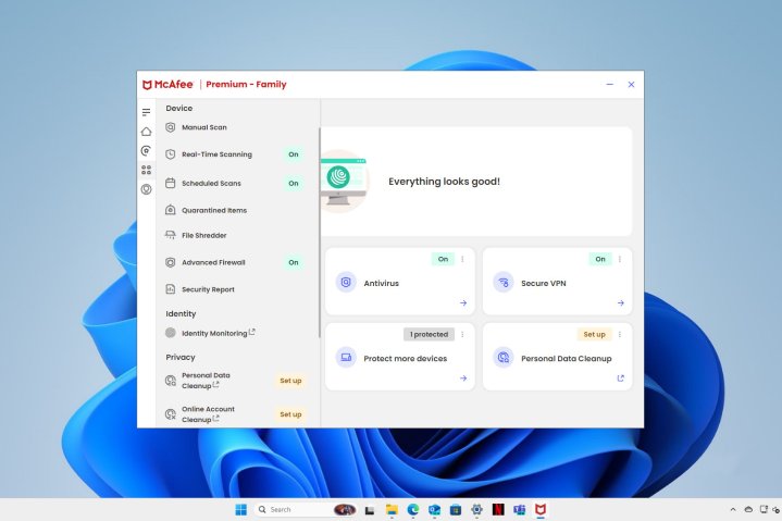 The McAfee Windows app interface.