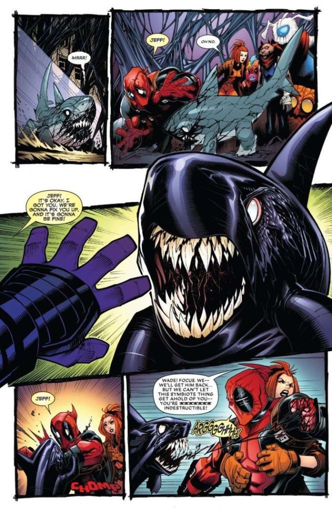 alt text: Jeff the Land Shark with a symbiote in a Marvel comic