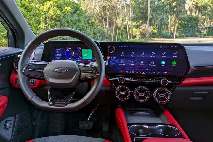 alt: Dashboard of the 2024 Chevrolet Blazer EV RS, highlighting the large 17.7-inch touchscreen infotainment system.