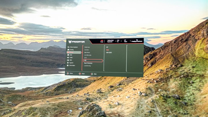OSD on the Acer Predator Z57 gaming monitor.