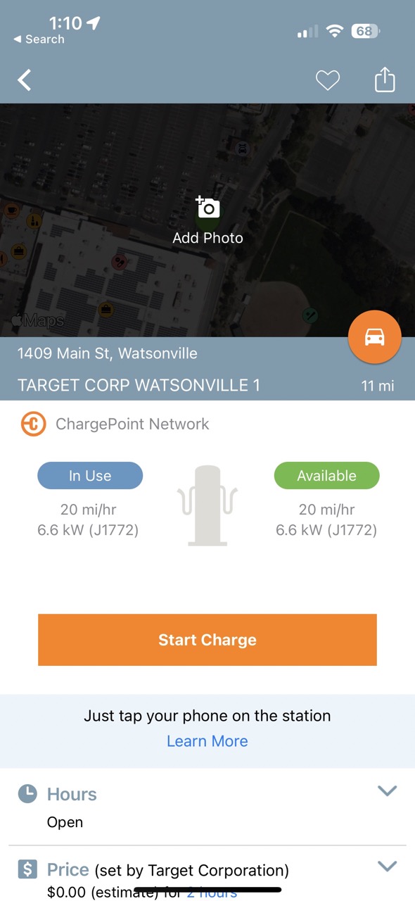 alt: Detailed view of a specific ChargePoint charging station with relevant information.