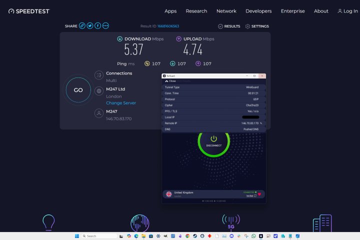 TorGuard's speed test results on a U.K. server.