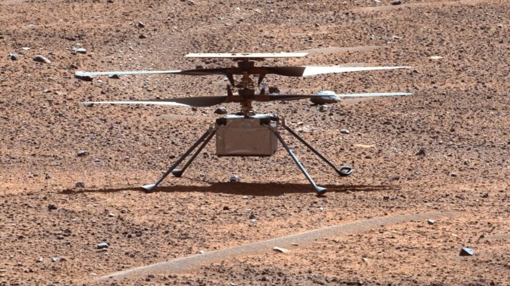 The Ingenuity helicopter on Mars.