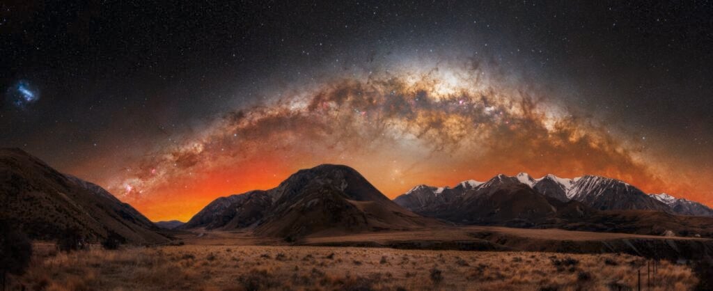 An image of the aurora borealis and the Milky Way.