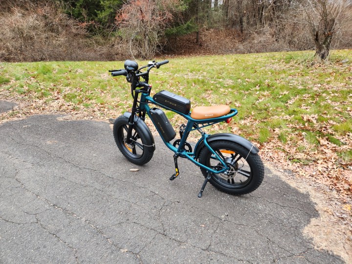 Engwe M20 e-bike left side view on a private paved road.