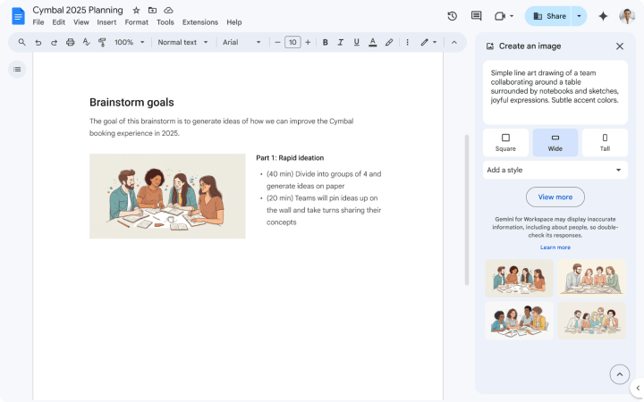 A screenshot showing the new Gemini in Google Docs feature.