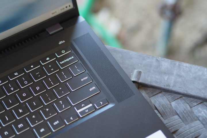 Acer Chromebook Plus 516 GE top down view showing speaker.