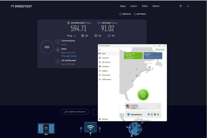 My VPN Unlimited connection to a nearby U.S. server was quite fast.