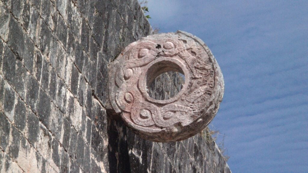 A Maya ball court, a site of ritualistic practices.