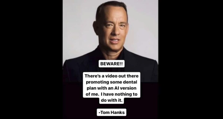 alt: An Instagram post showcasing a deepfake of Tom Hanks, highlighting the ethical concerns surrounding AI-generated likenesses.