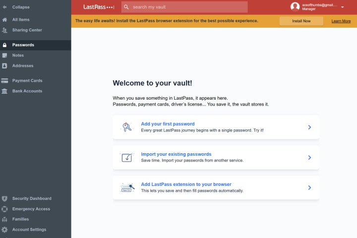 LastPass provides clear guidance for setup, including browser extension installation and login imports.