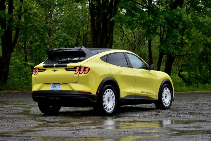 2024 Ford Mustang Mach-E Rally rear three quarter view.