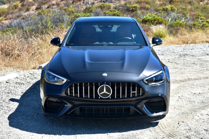 alt text: The 2025 Mercedes-AMG C63 S E Performance showcasing its aggressive front-end design and performance-oriented features.