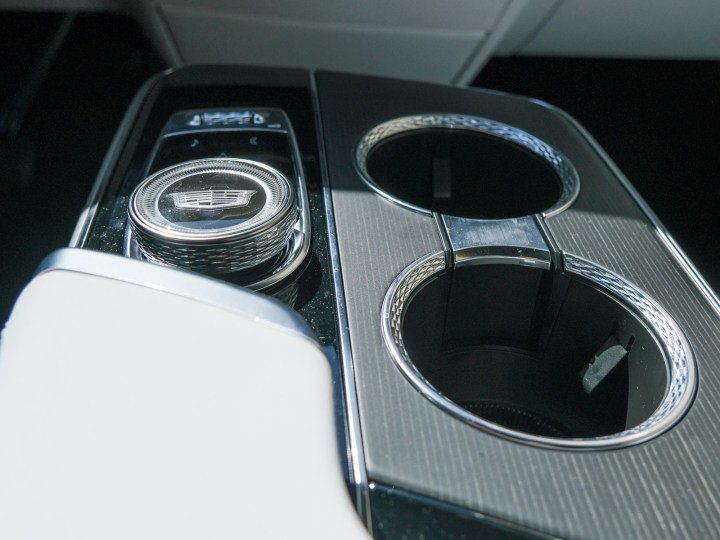 Controls and cupholder on the Cadillac Lyriq