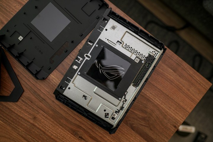 A metal panel on the side of the Asus ROG NUC 970.