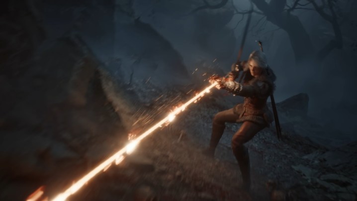 Ciri wielding a burning chain in The Witcher 4.