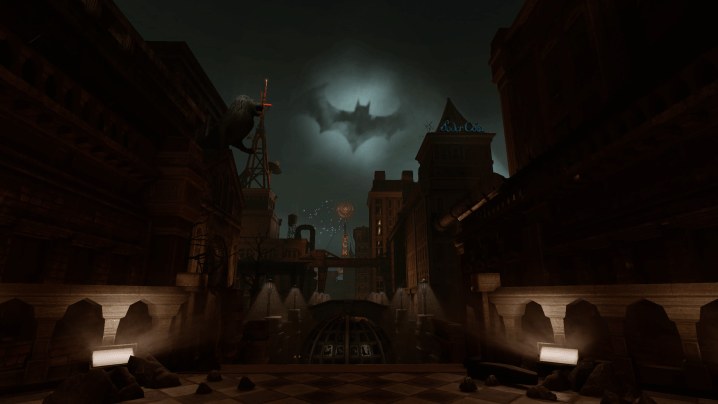 The Bat signal appears in the sky in Batman: Arkham Shadow.