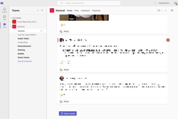 alt text: The Teams section in Microsoft Teams, displaying a list of teams and channels.