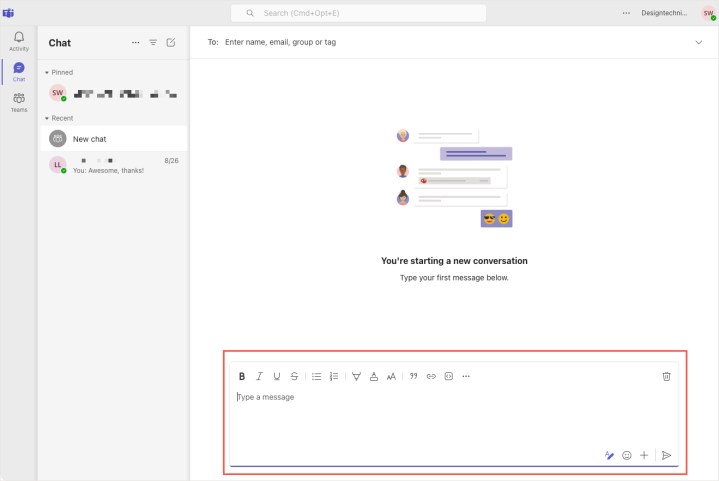 alt text: Formatting options available within a Microsoft Teams chat message.