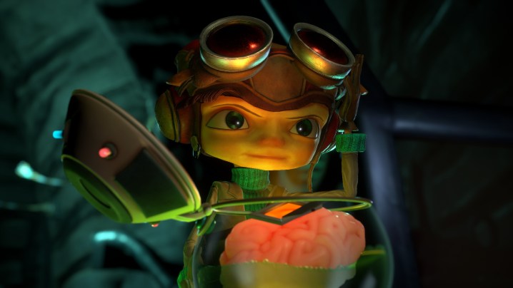 Raz near a brain in Psychonauts 2.