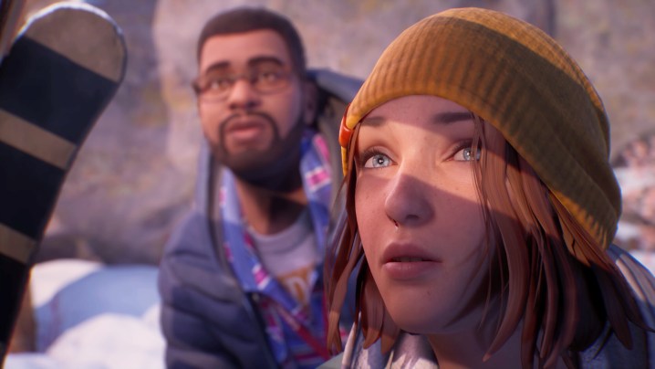 Two characters look off screen in Life is Strange: Double Exposure.