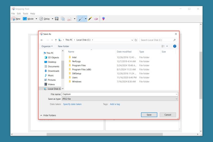 Snipping Tool Save As dialog box.