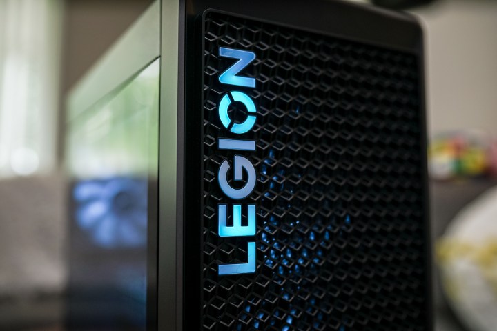 The Legion logo on the Lenovo Legion Tower 5i.