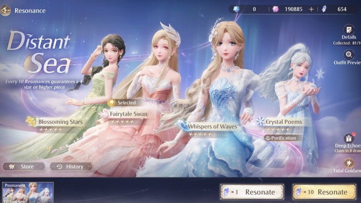 Resonance menu in Infinity Nikki.