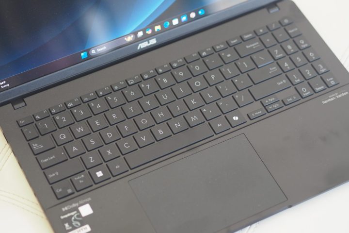 alt text: Overhead view of the Asus Vivobook S 15, highlighting the keyboard layout.