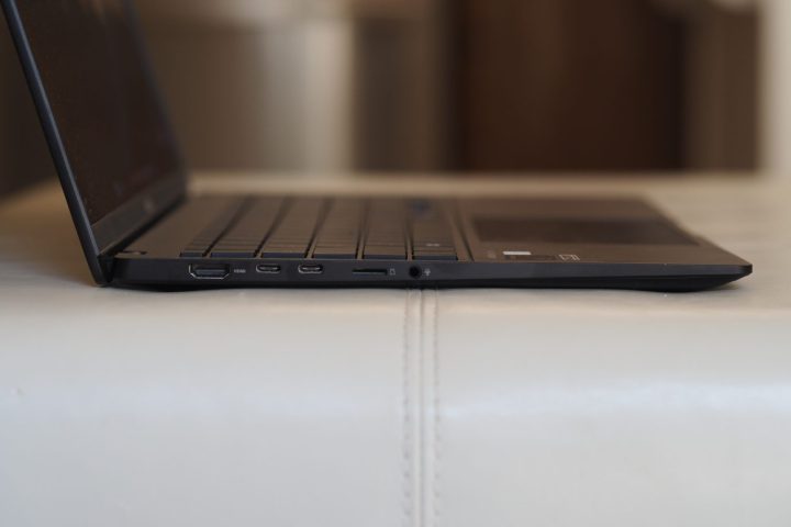 alt text: Side view of the Asus Vivobook S 15, showcasing ports and the closed lid.