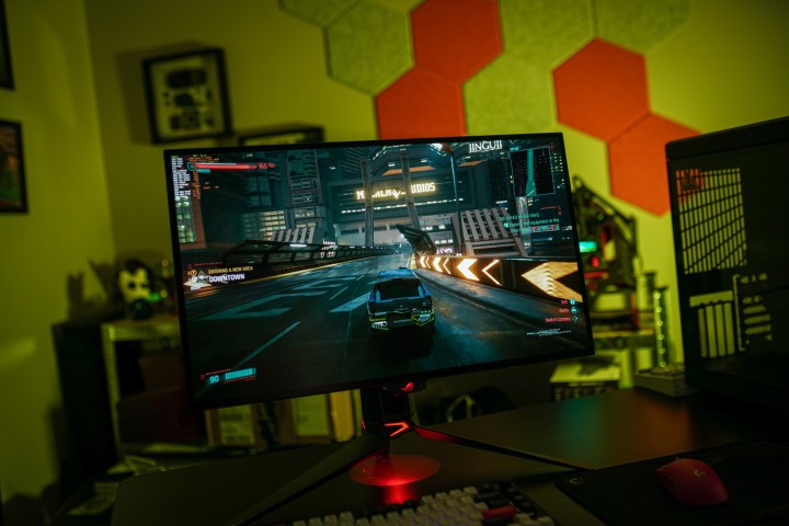 Cyberpunk 2077 running on the Asus ROG Swift PG27AQDP.