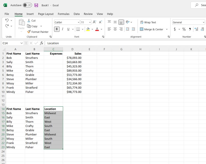 alt text: Selecting part of a column to add in Microsoft Excel.