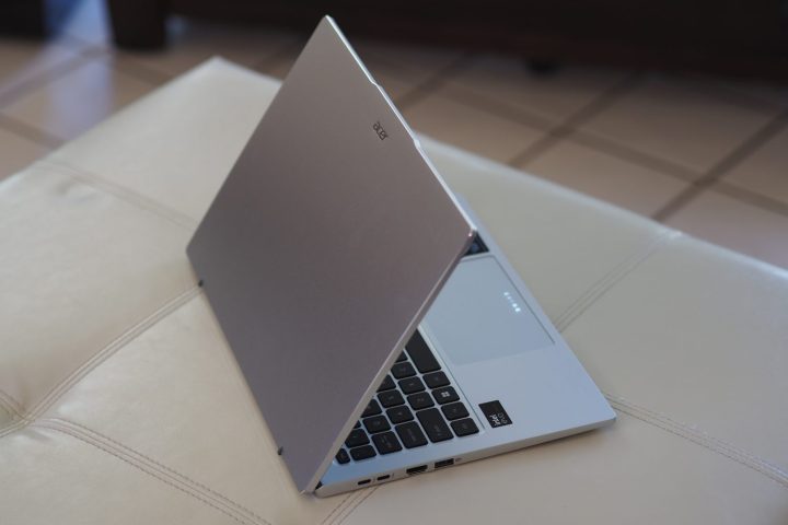 alt text: Back view of the Acer Swift Go 14 laptop showcasing its aluminum lid and the Acer logo.