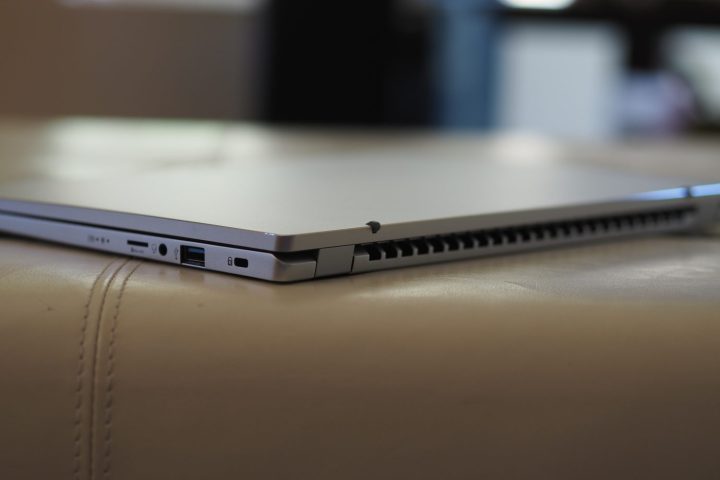 alt text: Rear side view of the Acer Swift Go 14 showcasing its ventilation grills.