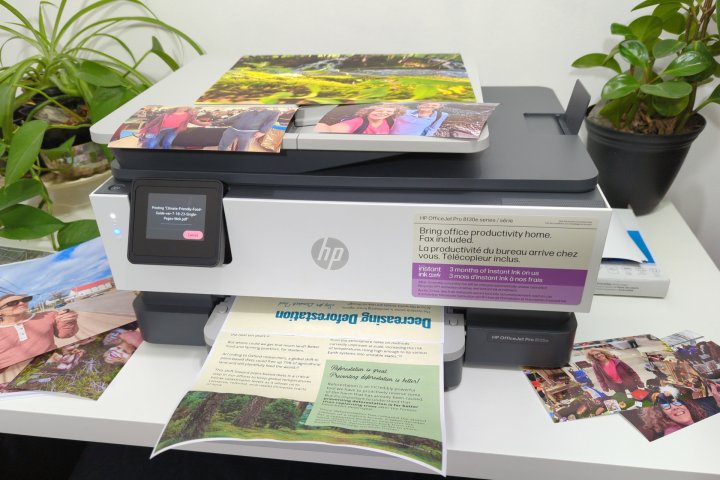 The OfficeJet Pro 8135e prints color documents at half the speed of monochrome.