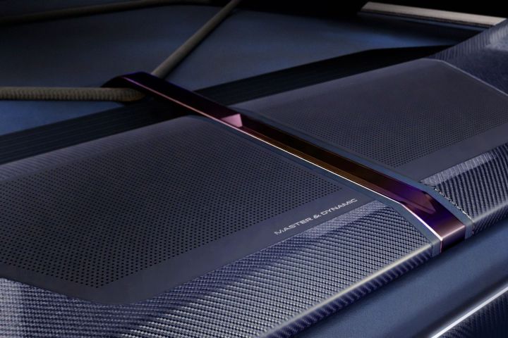 Close-up of Master & Dynamic speaker grille in Karma Kaveya.