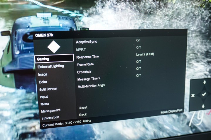 On-Screen Display (OSD) of the HP Omen 27k.