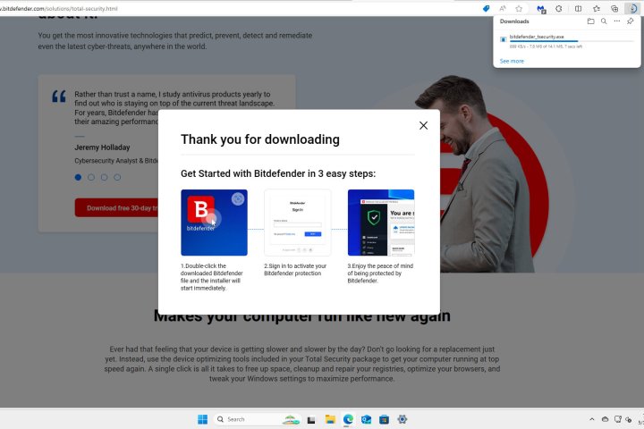 The Bitdefender installer downloads quickly.