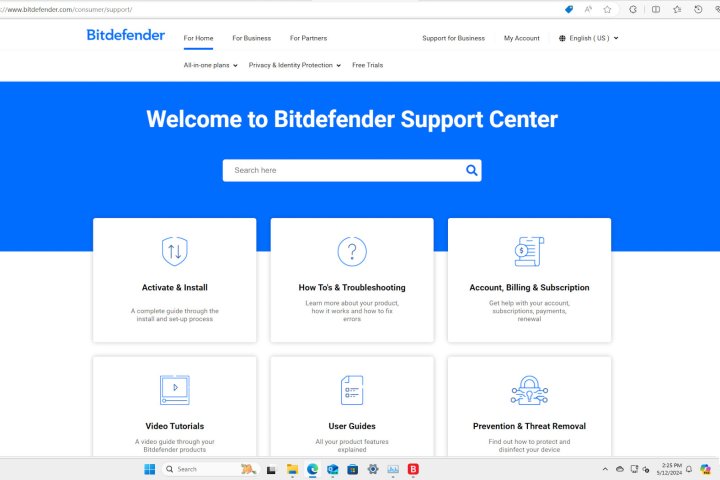 You can search Bitdefender support or drill down through categories.